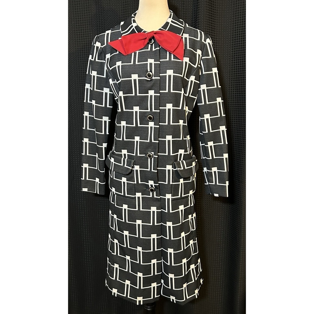 Vintage 1960s Leonard Arkin Paris Mod Op Art Geometric Print Shirtdress Sz 14